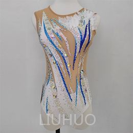 LIUHUO Customise Colours Rhythmic Gymnastics Leotards Girls Women Competition Artistics Gymnastics Performance Wear Crystals White BD1660