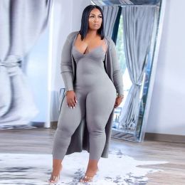 Sets Loungewear Women Plus Size Sexy Outfits Two Piece Sets Ribbed Slip Jumpsuits and Long Sleeve Coat Sets Wholesale Dropshipping