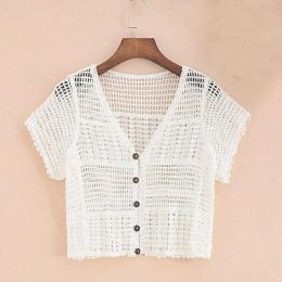 Cardigans Women's Summer Open Front Cardigan Lace Hollow Out Shrug Cropped Shrugs Cardigan Casual Loose Sexy Vneck Top Streetwear