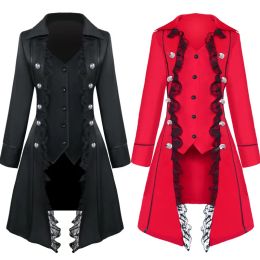 Trench Women's Coat Steampunk Lace Trench Coat Mediaeval Windbreaker Victorian Jacket Gothic Tailcoat Halloween Party Cosplay Costume