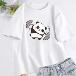 T-Shirts Panda Tshirts The Struggle Is Real Weightlifting Fitness Gym Cute T Shirt Women Funny Cotton T Shirts Oversize Womens Clothing