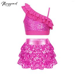 Stage Wear Kids Girls Hip Hop Dance Outfits Shiny Sequins Shorty Unitards Dress Vest Ballet Leotard Performance Moden Latin Jazz Dancewear