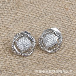 Designer David Yumans Yurma Jewelry Davids Square 11mm Set with Zircon Imitation Diamond Button Thread Style Popular Classic Ear Studs and Accessories