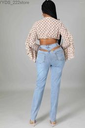 Jeans Jeans Arrival Sexy Stretch With Cut Out Back Light Blue Skinny Trousers Denim 240304