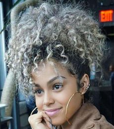 Grey Hair Drawstring Ponytail Kinky Curly Afro Clip on Updo Chignon Bun Hair Piece Extensions for African American Women Medium Si3722455