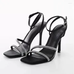 Sandals 2024 Summer Black Pink Rhinestone Heels Women's Spring/summer Sexy Open-Toe Stibale Silk Strap