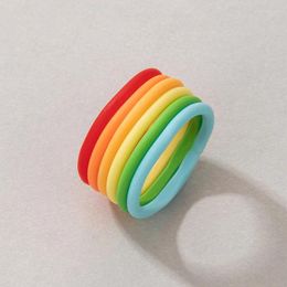 Cluster Rings Colourful Rainbow Width Ring For Women Girls INS Resin Multi-layer Geometry Single Party Jewellery Anillo 20308