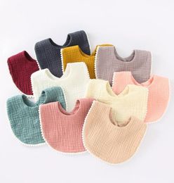 INS Simple baby bibs 100 cotton Solid Color and Tassel Design Infants Baby Feeding Boy Bib 12 Colors with Button4887169