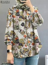 Tops ZANZEA Bohemian Vintage Muslim Tops Women O Neck Long Sleeve Blouse Casual Work Party Shirt Floral Printed Blusas Turkey Kaftan