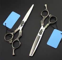Professional Upscale japan 440c 6 inch Retro hair scissors set cutting barber makeup makas thinning shears hairdressing scissors4404259