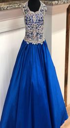 Royal Blue Satin Pageant Dress for Teens Juniors 2021 Sparkle Bling Crystals Long Pageant Gown for Little Girl Zipper Formal Party4212684