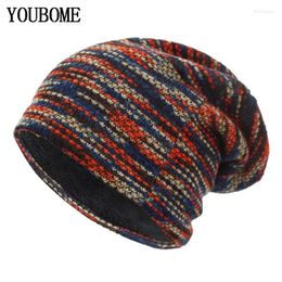 Berets YOUBOME Knitted Hat Winter Hats For Women Skullies Beanies Men Mask Striped Beanie Gorros Bonnet Warm Baggy Thick Cap