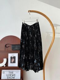 Skirts 2024 Spring Top End Women Fashion Printed Pleated Long Skirt Elegant Lady Alll Match High Waist A-line Half Dress