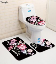 Zeegle Floral Printed 3pcsset Nonslip Bath Mat Bathroom Carpet Door Mats Rugs In The Toilet Bathroom Water absorb Floor Mats8027060