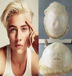 Blonde Human Hair Toupee Ultra Thin Skin Men Toupee Super Natural VLoop Hairpieces 8x10 Full Pu Men Wig Replacement System Men Ha1390666