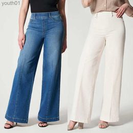 Women's Jeans Women Seamed Front Wide Leg Jeans Elastic Waist Stretch Denim Flare Jeans High Waisted Baggy Bell Bottom Jeans 2307242 240304