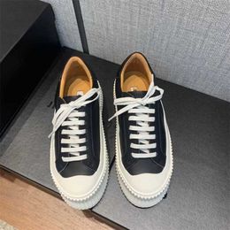30% OFF Sports shoes 2024 Spring Genuine Leather Lace up Little White New Inner Heightening Pinecake Thick Bottom Biscuit Womens Round Head Casual Single Shoes
