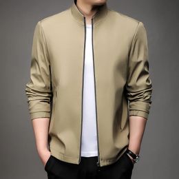 Spring Autumn Mens Stand Collar Jackets Solid Color Smart Casual Outerwear Men Slim Zipper Jacket Coats Man Clothing 240304