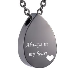 Stainless Steel Water droplets Urn Necklace Cremation Pendant heart Memorial Keepsake Jewelry with Filler Kit - Always in my heart260D