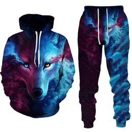 Forest Wolf 3d Printed Hoodie Suit Male Autumn Winter Casual Sweashirts Sweatpants Men Tracksuit Set Fashion Men's Clothing Suit002