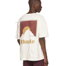 Men's T Shirts Hip Hop Loose Moonlight Rhude T-shirt Men Women 1 Tags 100% Cotton Sunset Printing White Apricot Top Tee 675