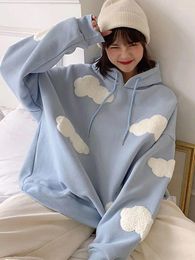 Women's Hoodies Korean Sweatshirt Women Winter 2024 Fashion Clouds Sweaters Velvet Warm Sleeves Tops Temporary Kawaii Femal