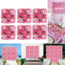 6PCS Artificial Flowers Wall Panel 3D Flower Backdrop Faux Roses for Party Wedding Bridal Shower Outdoor Decoration 240228