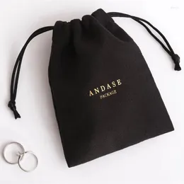 Jewellery Pouches Black Flannel Bags Personalised With Your Logo Print Any Colour Custom Drawstring Bag Packaging Chic