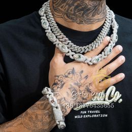 Fashion Hip Hop Jewellery Eye Design Colour Moissanite Diamonds Necklace Custom 15Mm Rapper Cuban Link Chain Bracelet