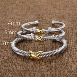 Designer Fashion Jewelry ed X Bracelet Gold Charm Sliver 925 Sterling Silver Bracelets Braided Cross Bangle Diamond Zircon Lu205m