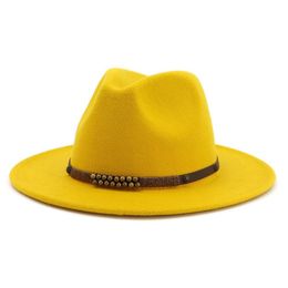 High-Q Wide Brim Wool Felt Jazz Fedora Hats for Men Women British Classic Trilby Party Formal Panama Cap Floppy Hat282e