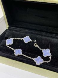 Designer Van clap High edition pure silver four leaf clover five flower bracelet for girls with a highend feel 18K gold natural purple chalcedony mother of pear PM2H