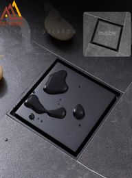 Whole And Retail Matte Black Square Invisible Bathroom Floor Drain Waste Grate 10X10cm Shower Drain Black Floor Drain Tile Ins6691381