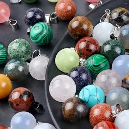 Pendant Necklaces 14x14mm Natural Stone Ball Shape Clear Quartzs India Agates Charms For Making DIY Jewerly Necklace Accessories
