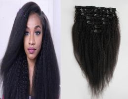 Natural black Coarse Yaki Kinky Straight Clip In Hair Extensions 100 Brazilian Human Remy Hair 7 Pieces And 100gSet Natural Colo3184990