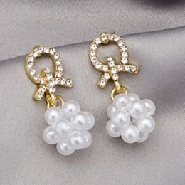 Needle Korean Cross Diamond Small Mesh Red Sweet and Simple Bow Tie Pearl Ball Ear Studs Earrings