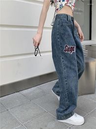 Women's Jeans Slergiri High Street Embroidery Baggy Denim Pants Women Vintage Y2k High-waisted Hip Hop Loose Straight Leg With Pockets