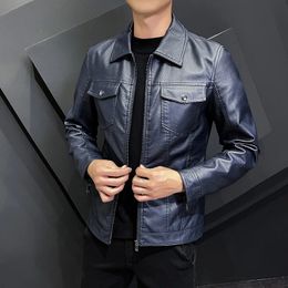 Autumn Fashion Trend Coats Male Style Slim Fit Lapel-Up Collar Motorcycle Leather Jacket Mens PU Leather Jacket S-5XL240304