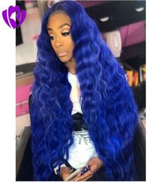 180density full Synthetic Lace Front Wig Long Body Wave Blue Wigs Colour Light Lace Natural Hair Frontal Parting For Women6475556