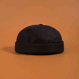 Men's Summer Cotton Brimless Skullies Cap Vintage Urban Unique Street Portable Docker Hats Multipurpose Miki Beanie Hat Y21113036