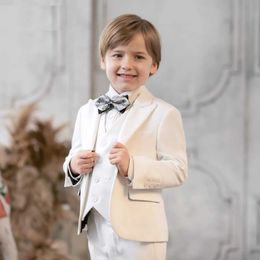 Suits Children Jacket Vest Pants 3PS Ceremony Photograph Suit Flower Boys White Baptism Party Dress Kids Piano Performance Costume