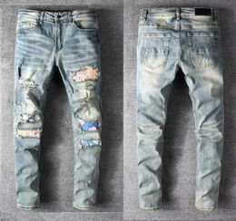 luxurys design mens slimleg jeans designer jeans lightweight am hole mens casual solid classic straight denim design patch jeans s2740307