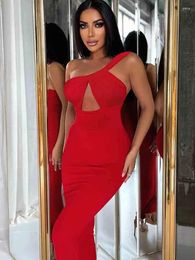Casual Dresses NIDANSSI Red One Shoulder Backless Robes Evening Party Dress Women 2024 Elegant Sexy Bodycon Long Summer Vestidos