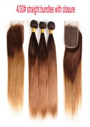 Virgin Brazilian Hair 34 Bundles Ombre Brown Blonde Human Hair Weaves With Lace Closure Straight Brazilian Human Hair Extensions6736458