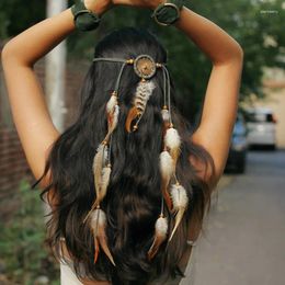 Hair Clips The Indian White Feather Headband Headdress Rope Headwear Tribal Hippie Handmade Accessories For Women