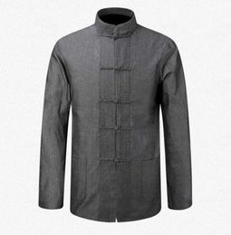 New Male Cotton Shirt Traditional Chinese Men Coat Clothing Kung Fu Tai Chi Uniform Autumn Spring Long Sleeve Jacket for Man X07105236227