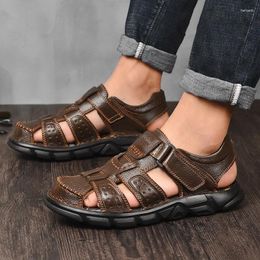 Sandals Large Size Men Summer 2024 Genuine Leather Baotou Outdoor Sports Beach Shoes Breathable Fashion Light Casual