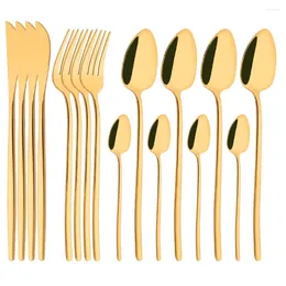 Dinnerware Sets 16Pcs Gold Cutlery Set Forks Knives Spoons Dishwasher Safe 18/10 Stainless Steel Western Tableware Silverware