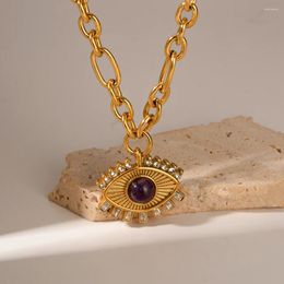 Pendant Necklaces Uworld Stainless Steel Evil Eye Talisman Semi-Precious Amethyst Cabochon Necklace Handcrafted Fashion Jewellery Positive