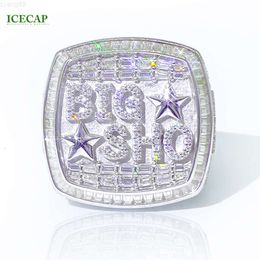 Best Selling Luxury Style Silver Hip Hop Jewellery Rings Mens Gift Costom Pentagram Letter Iced Out Moissanite Rings for Men